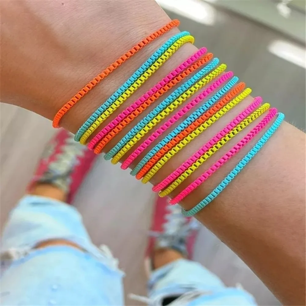 NEW Pink Enamel Plated 925 Silver Adjustable Box Chain Bracelet‎